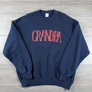 Vintage Jerzees Grandpa Crewneck Sweatshirt Navy Blue Graphic Print 2X